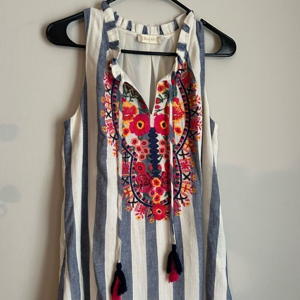 Altar'd State Embroidered Striped Cotton Dress Floral with Tassels size‎ Small - Picture 2 of 6